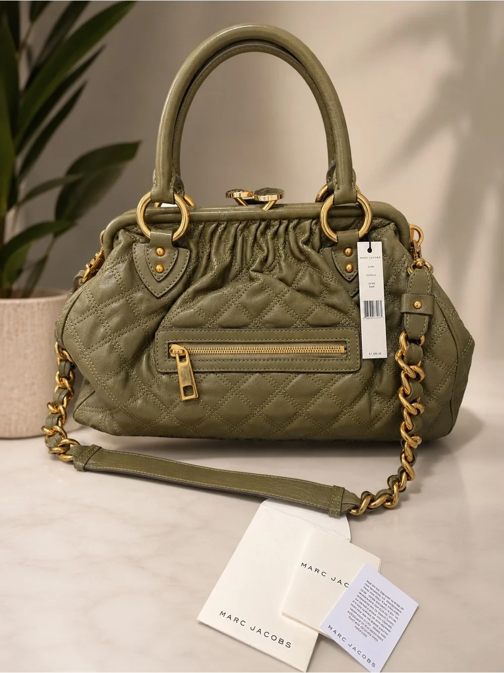 Original vintage Marc Jacobs Stam bag Sage Quilted Leather Satchel